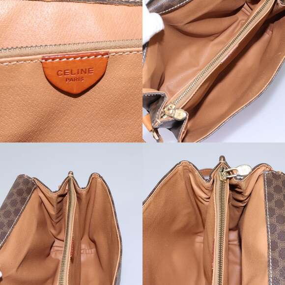 CELINE Macadam Canvas Shoulder Bag Pvc Leather Brown Gold - Picture 12 of 13